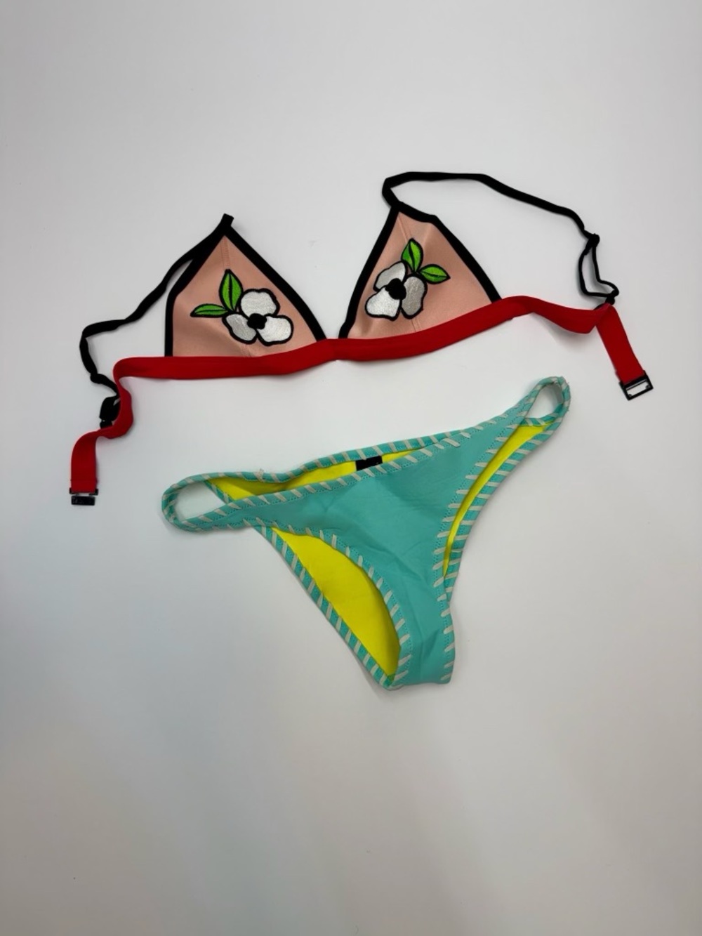 Kids Two-Piece Floral Triangle Bikini - Teal & Pink